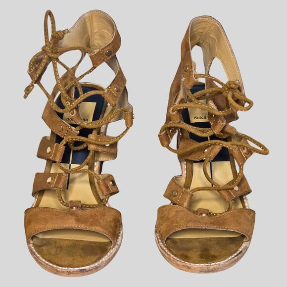 Dolce Vita Lyndon Sandals Women’s Size 6.5 Brown Suede Lace-Up Block Heel Boho - Picture 4 of 13
